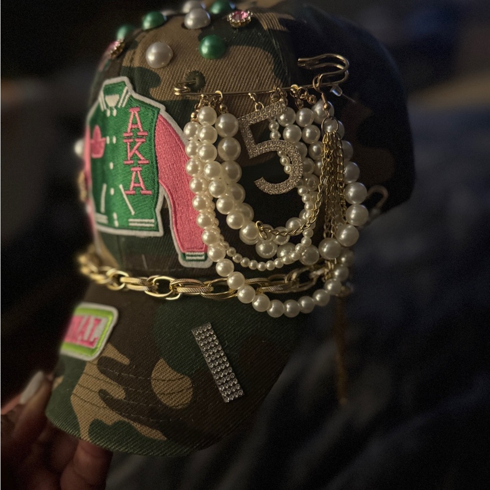 Inspired AKA Camouflage Cap with Pearl and Gold Accents
